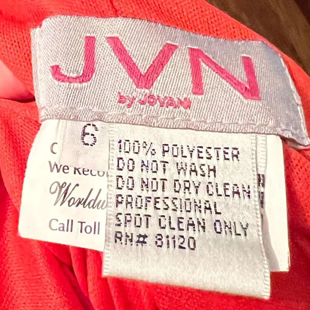 JVN by Jovani 91220 Coral Long Fitted Sheer One Shoulder Gown, Size 6 - Picture 8 of 8